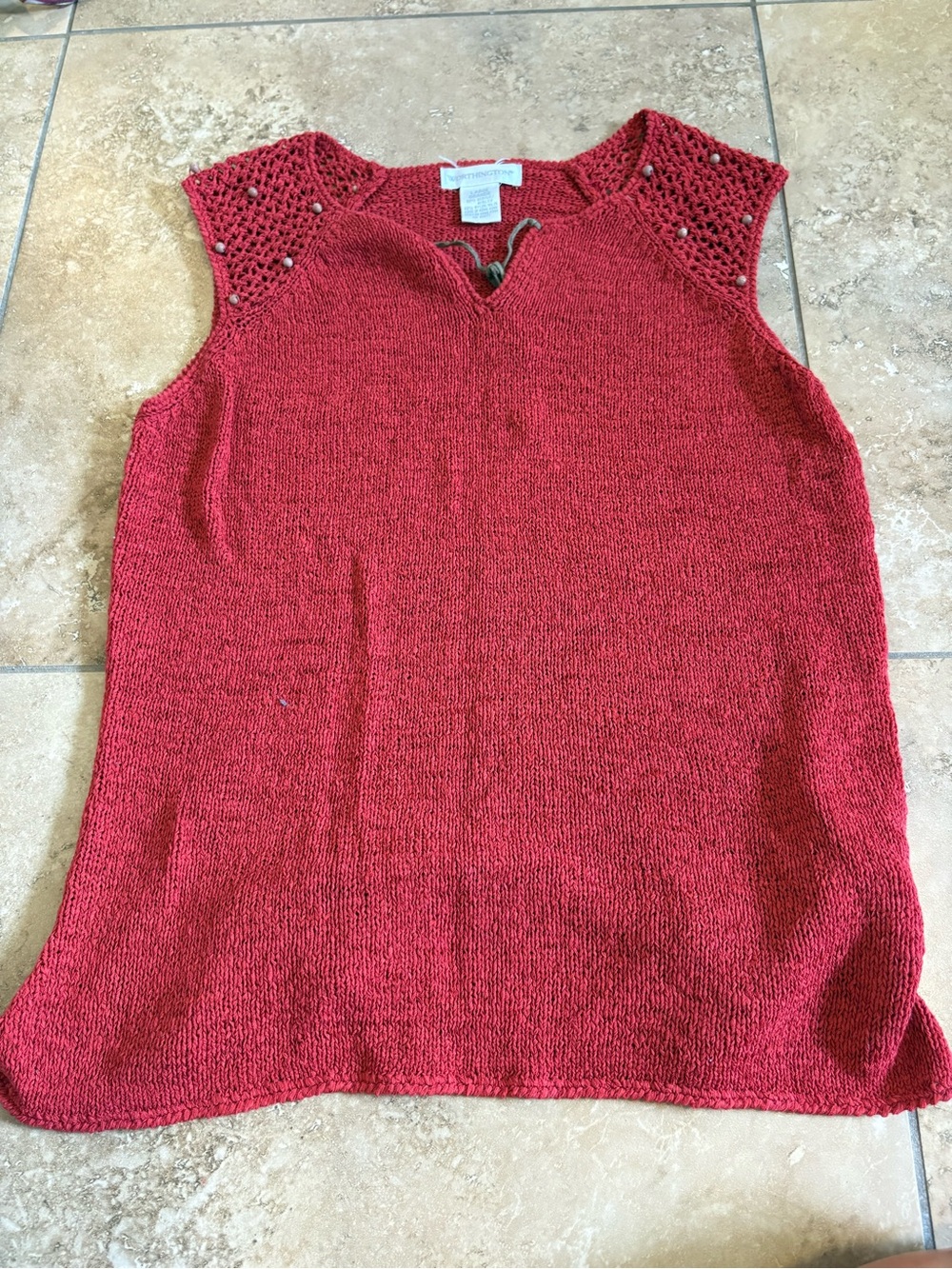 Worthington Red Knit Sleeveless Tank with Crochet Yoke